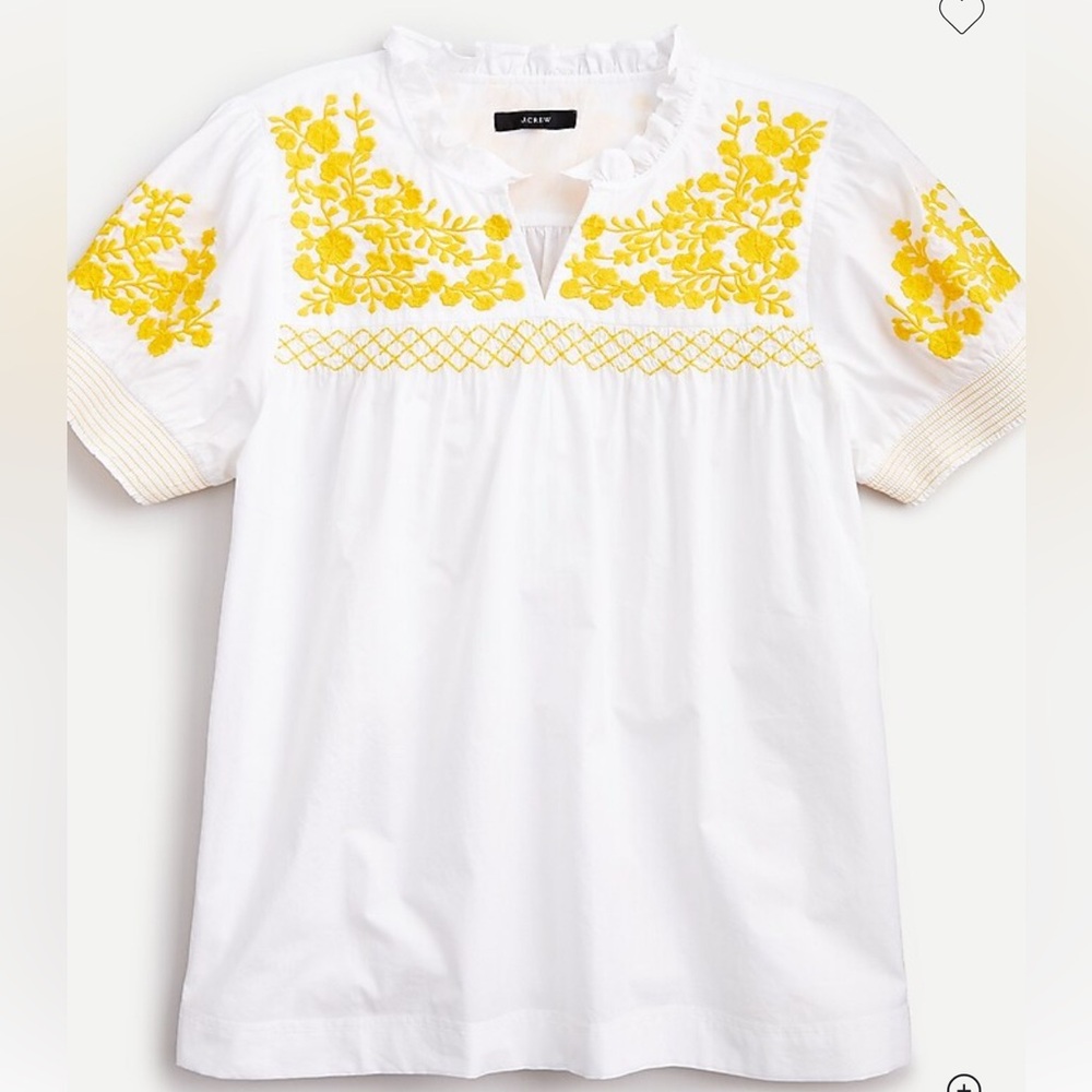 J Crew Embroidered Cotton Poplin Puff Sleeve Blouse size XXS
